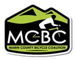 MCBC logo features green mountains, a white cyclist, and white text 'MCBC' and 'Marin County Bicycle Coalition' on black.