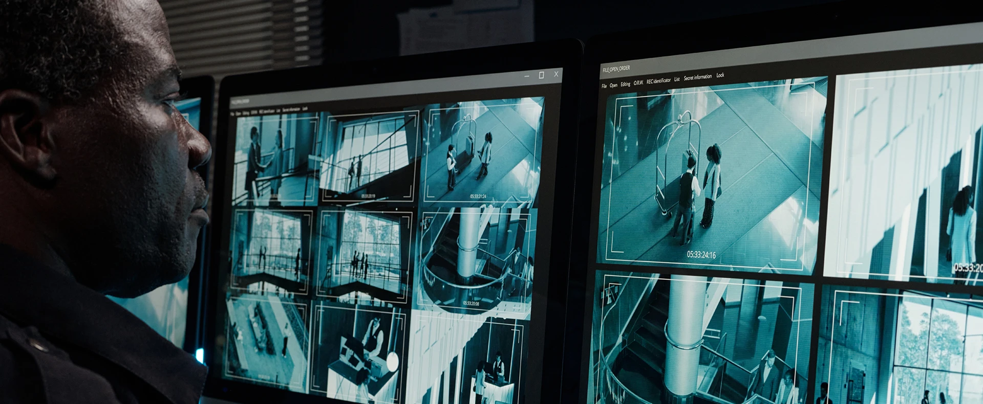 Security guard monitoring CCTV surveillance cameras for a negligent security liability claim